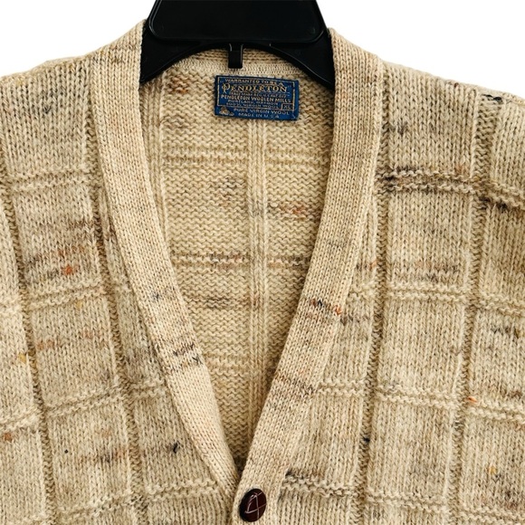 Vintage Pendleton Men's Wool Knit Cardigan Beige Plaid Button Front size XL - Picture 5 of 12